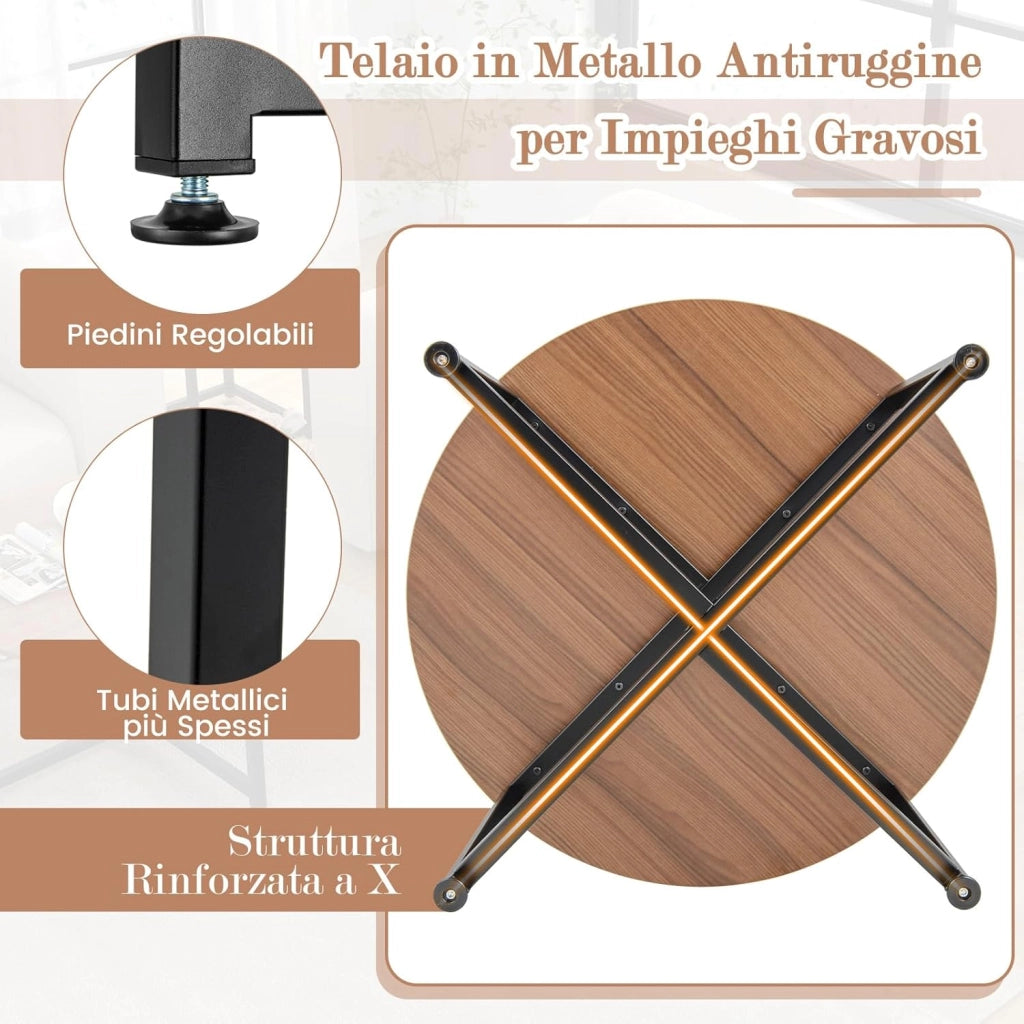 Set di Tavolini da Caffè 3 Pezzi, Tavolino Rotondo e 2 Tavolini Quadrati con Struttura Metallica Robusta, Set di Tavoli da Salotto Moderni 3 Pezzi (Noce)