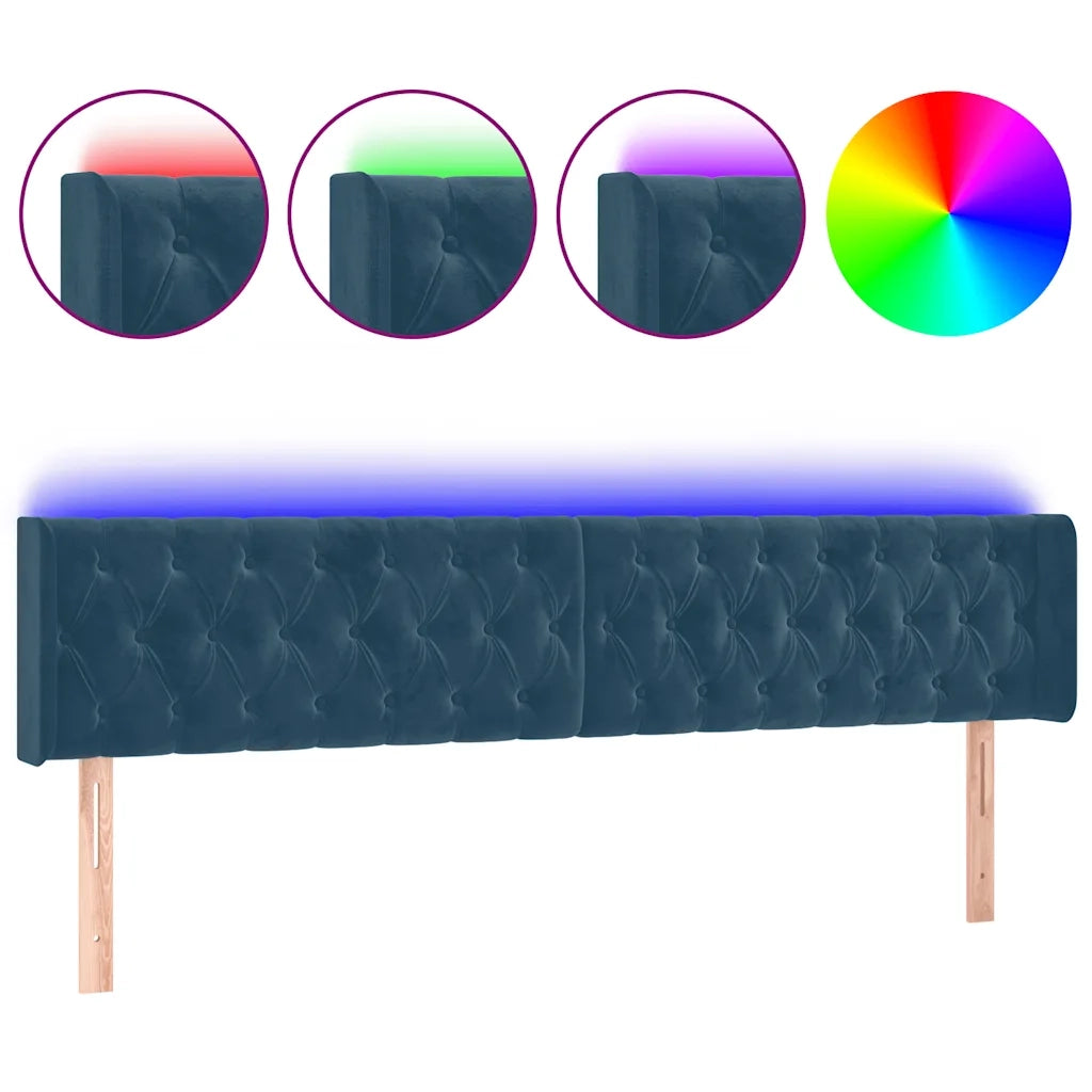 Testiera a LED-Testata con LED Blu Scuro 203x16x78/88 cm in Velluto 174589