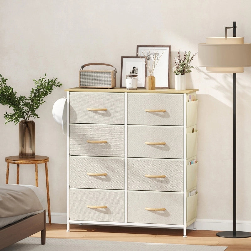 CASSETTIERA con 8 cassetti in tessuto 86x30x94,5 cm Beige in acciaio