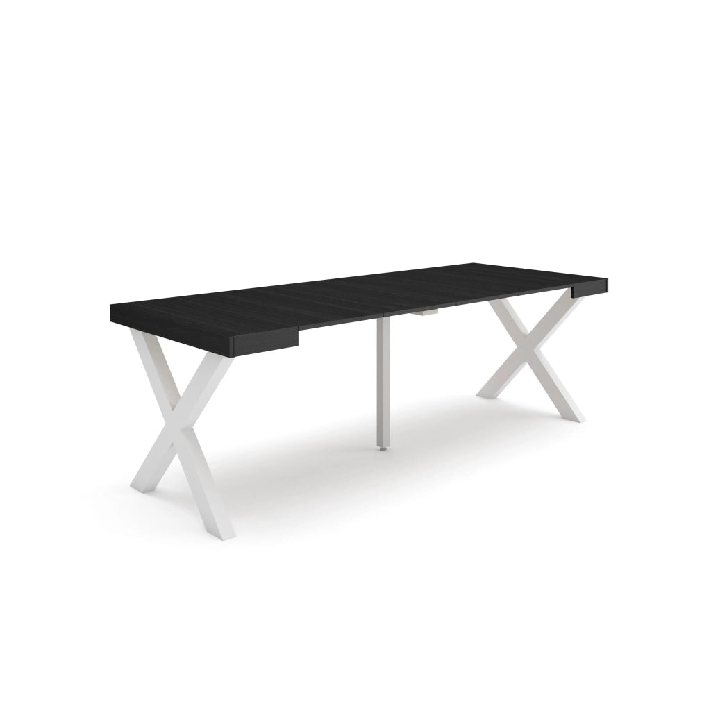 Consolle allungabile, 58 fino 222x90x73cm, Per 10 persone, Gambe in legno, Nero RF2800