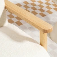 Poltrona da Salotto in Tessuto Sherpa con Braccioli e Gambe in Legno Stile Nordico, Crema