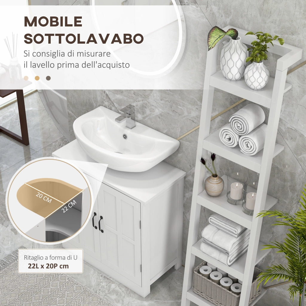 Mobile per Lavabo 60x30x60 cm Sotto Lavabo con 2 Ante e Ritaglio a Forma di U in MDF Bianco
