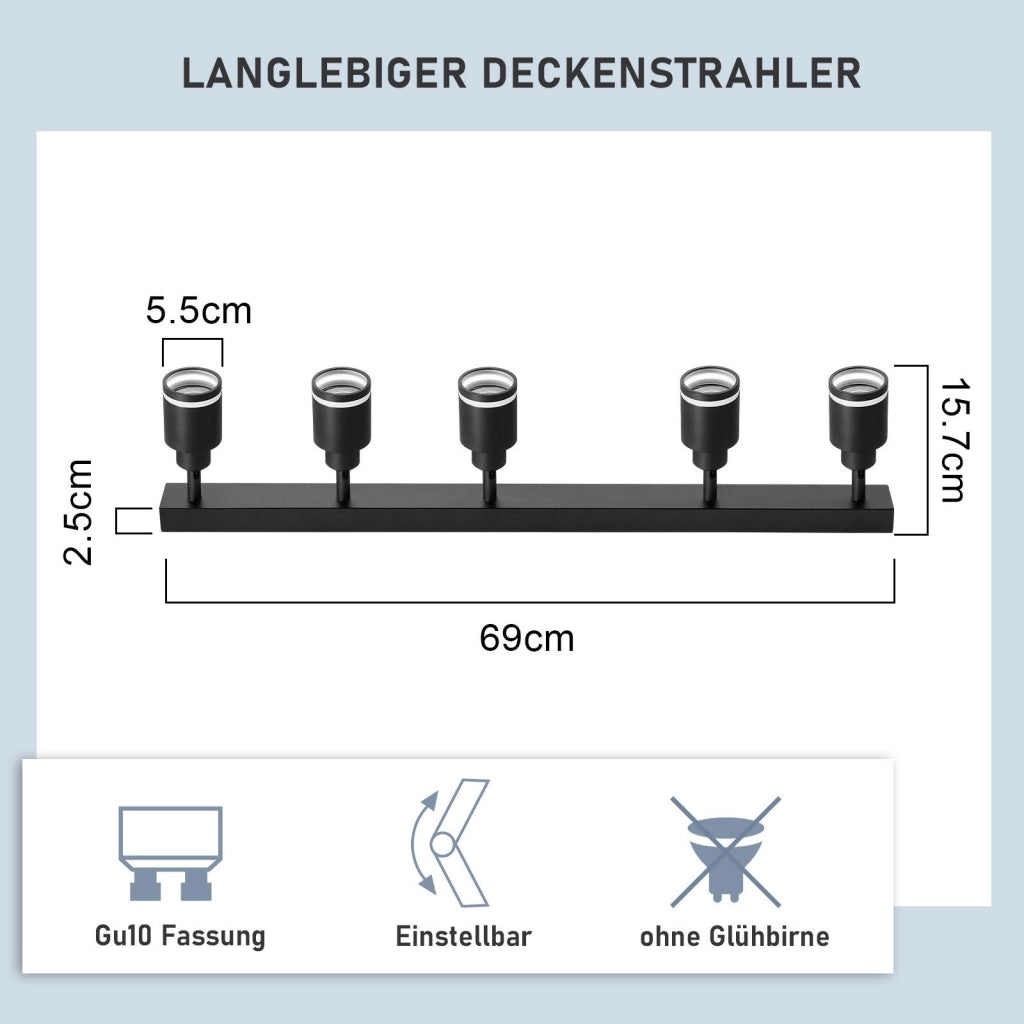ZMH Faretto da soffitto neri 5 luci GU10 metallo orientabili moderni per camera letto sala pranzo senza lampadina