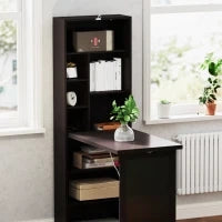 Scrivania Moderna Pieghevole con Libreria e Lavagna, in Legno e Metallo, 98x51x153 cm, Marrone
