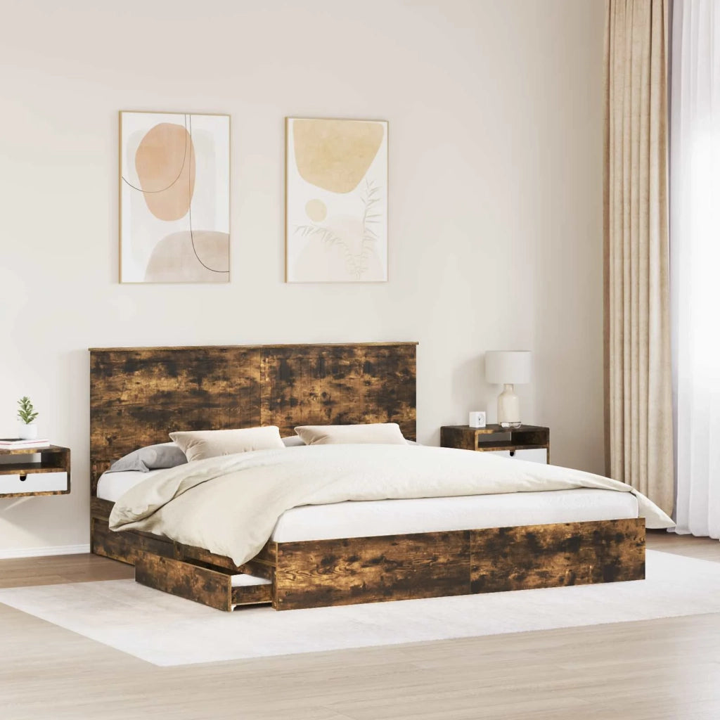 Letto con Contenitore con testiera Rovere fumé 180 x 200 cm