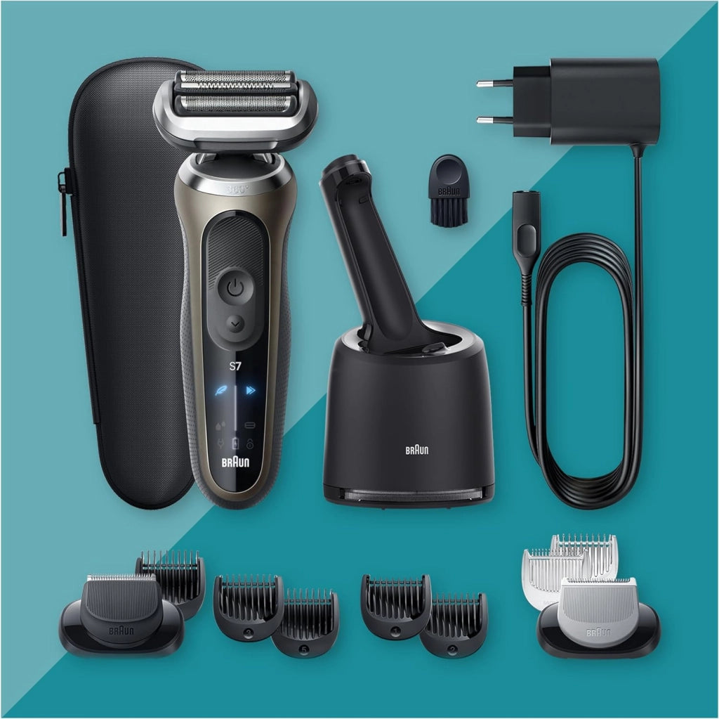 Braun Serie 7 Rasoio Elettrico Barba, Wet&Dry, Regolabarba Uomo, Rasoio Barba, 60 Min di Utilizzo, Stazione Smartcare 4in1, +2 Accessori, Senza Fili,100% Impermeabile, Regolabarba Braun 72-C7650cc Oro