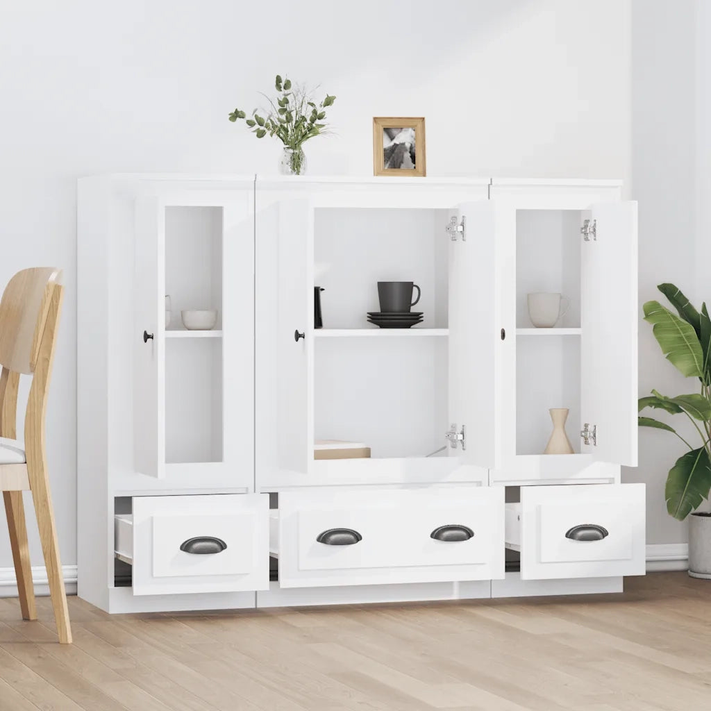Credenze 3 pz | Madia | Buffet da pranzo | Armadio da pranzo Bianche in Legno Multistrato