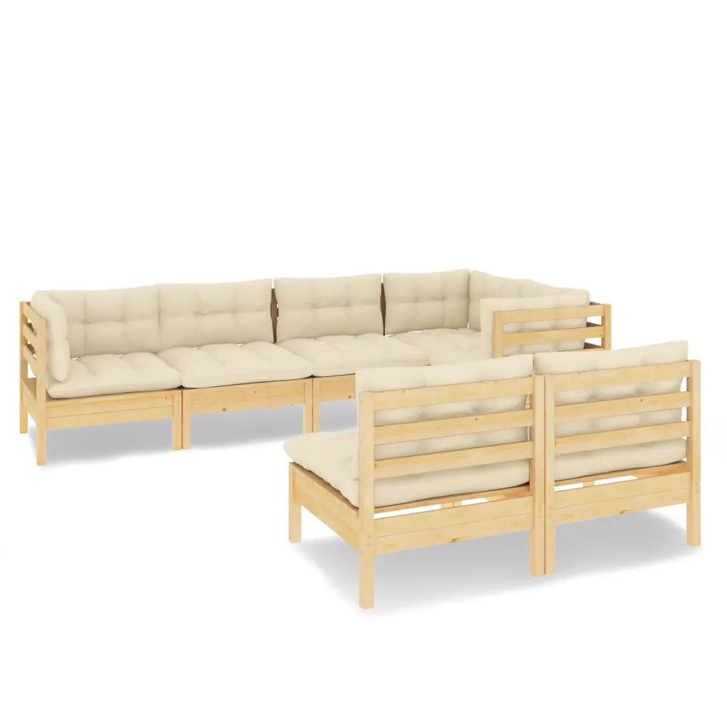 Set Divani da Giardino 7 pz con Cuscini Crema in Massello di Pino cod mxl 41384