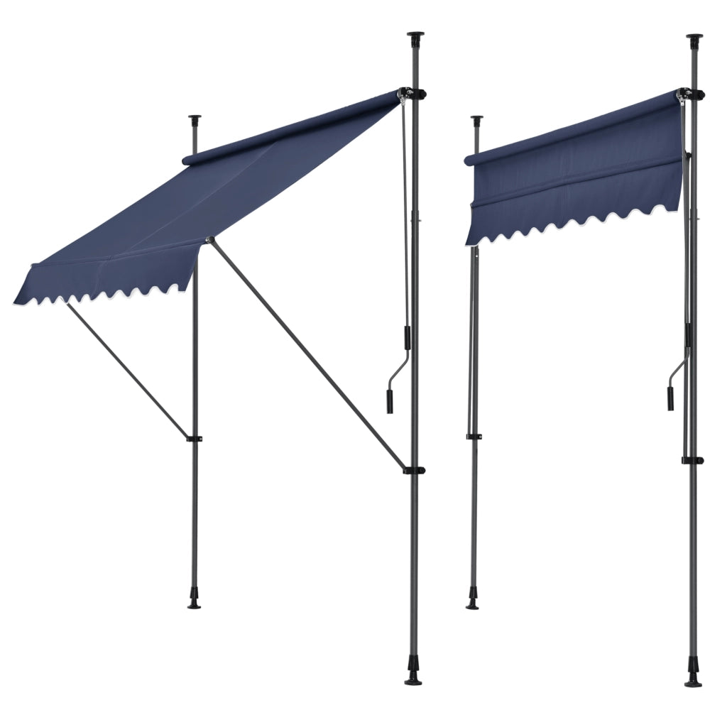 Tenda da Sole a Muro con Pali di Supporto Telescopici Parasole 400 x 120 cm (LxP) Blu Scuro pro.tec