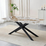 Tavolo rettangolare Star con piano in ceramica effetto marmo bianco pandora brown lucido e struttura in metallo nero