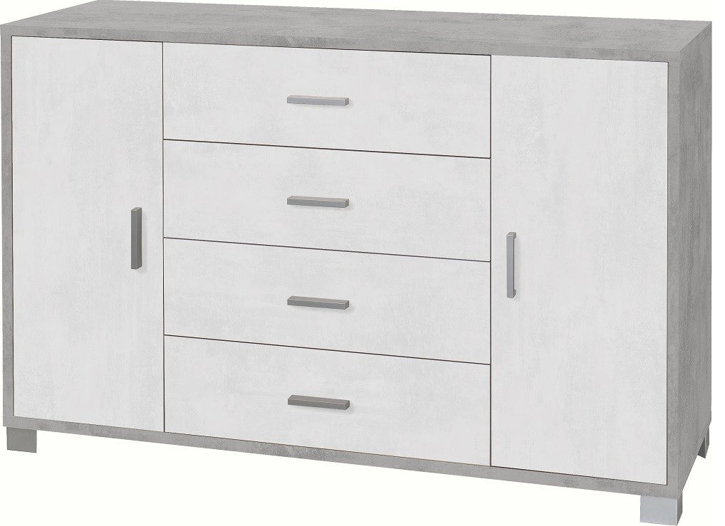 Mobile Madia 4 Cassetti e 2 Ante H86 L136 P41 Cm Struttura colore Cemento frontali Bianco Ossido 775k Sarmog