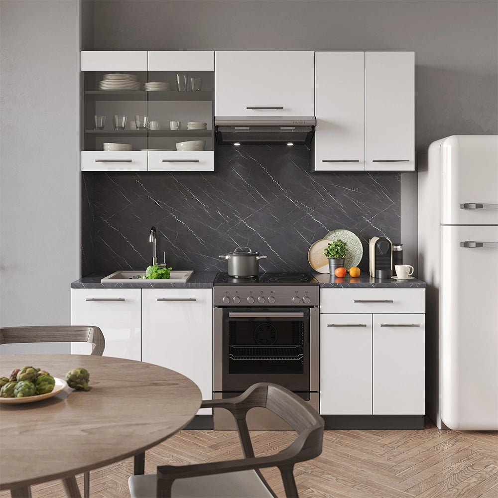 Cucina componibile Fame-Line Bianco lucido/Antracite 200 cm, PL Rovere Vicco