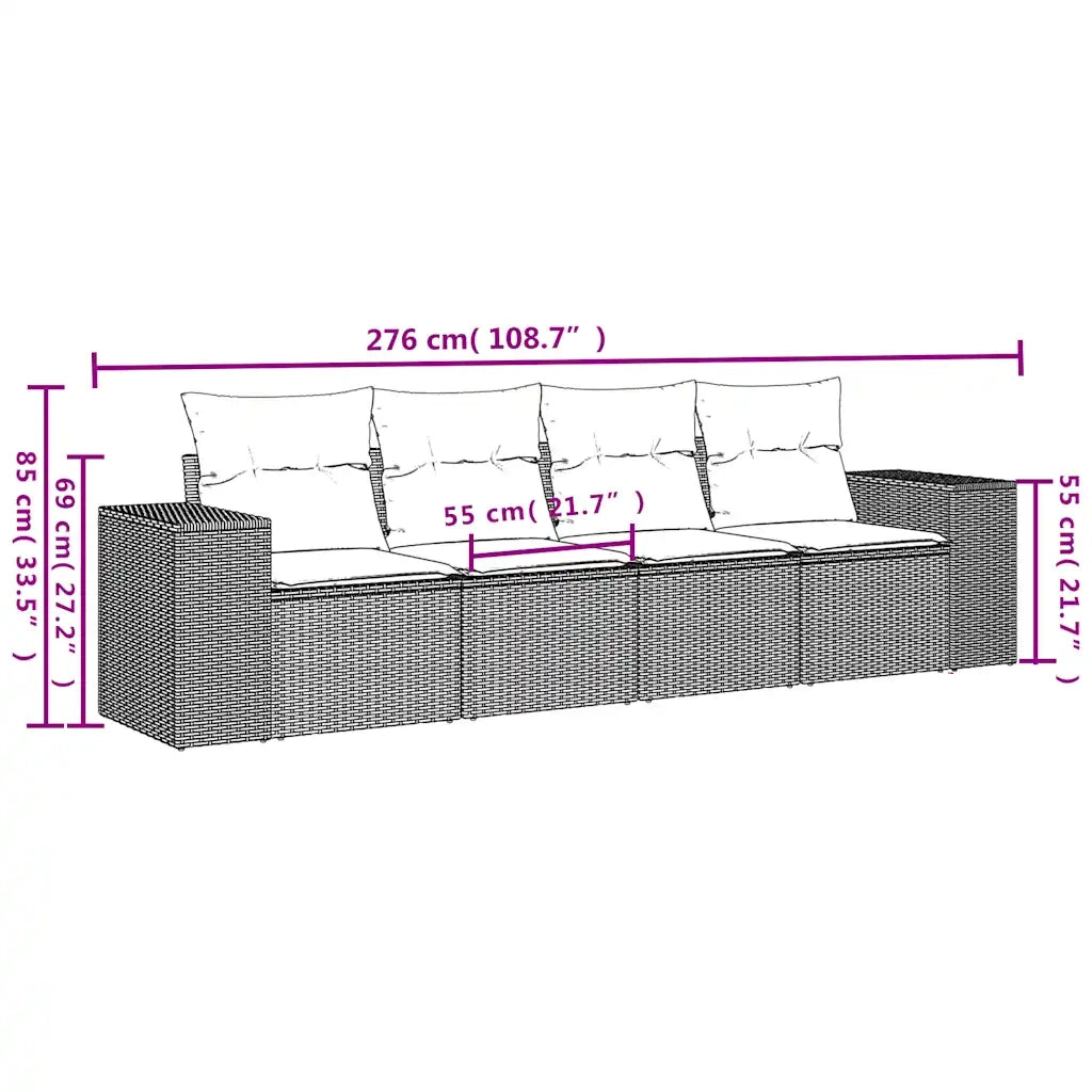 Set Divano da Giardino 4 pz con Cuscini Marrone in Polyrattan 3254620