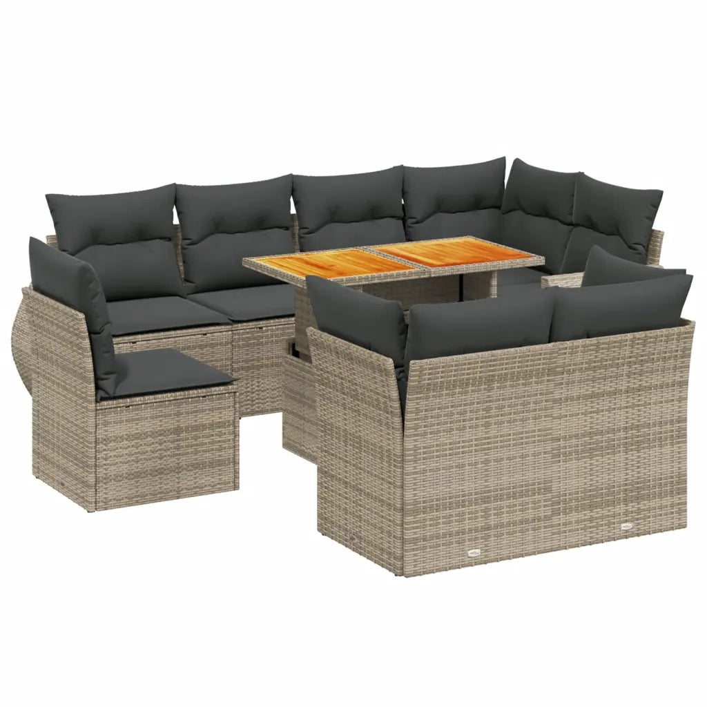 Set Divano da Giardino 9 pz con Cuscini Grigio in Polyrattan 3272292