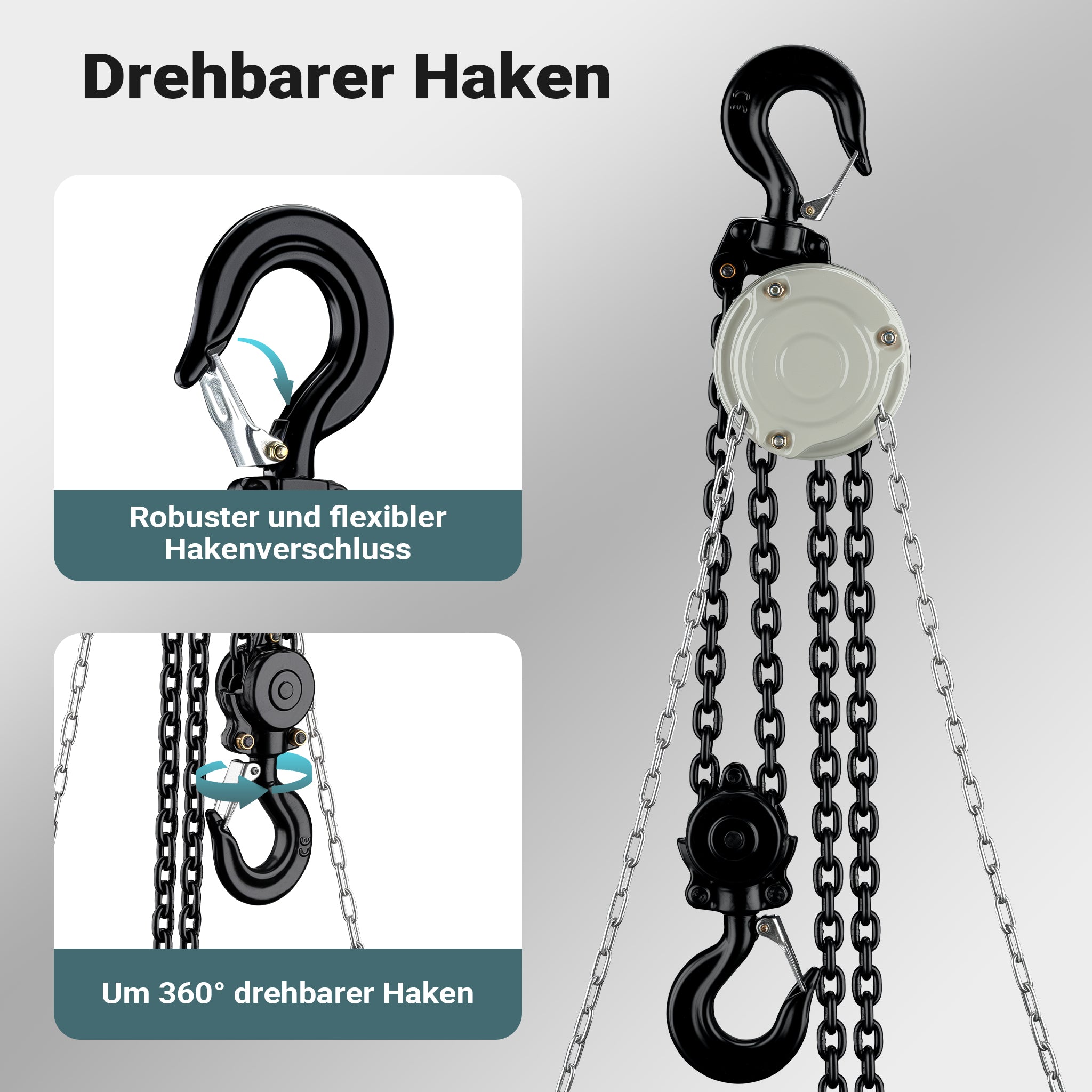 Mini paranco a catena manuale VSK-3, capacità di carico 3 t, altezza di sollevamento 3 m, per sollevare e abbassare carichi pesanti in officine, magazzini e cantieri, per impieghi gravosi