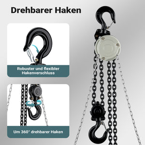 Mini paranco a catena manuale VSK-3, capacità di carico 3 t, altezza di sollevamento 3 m, per sollevare e abbassare carichi pesanti in officine, magazzini e cantieri, per impieghi gravosi