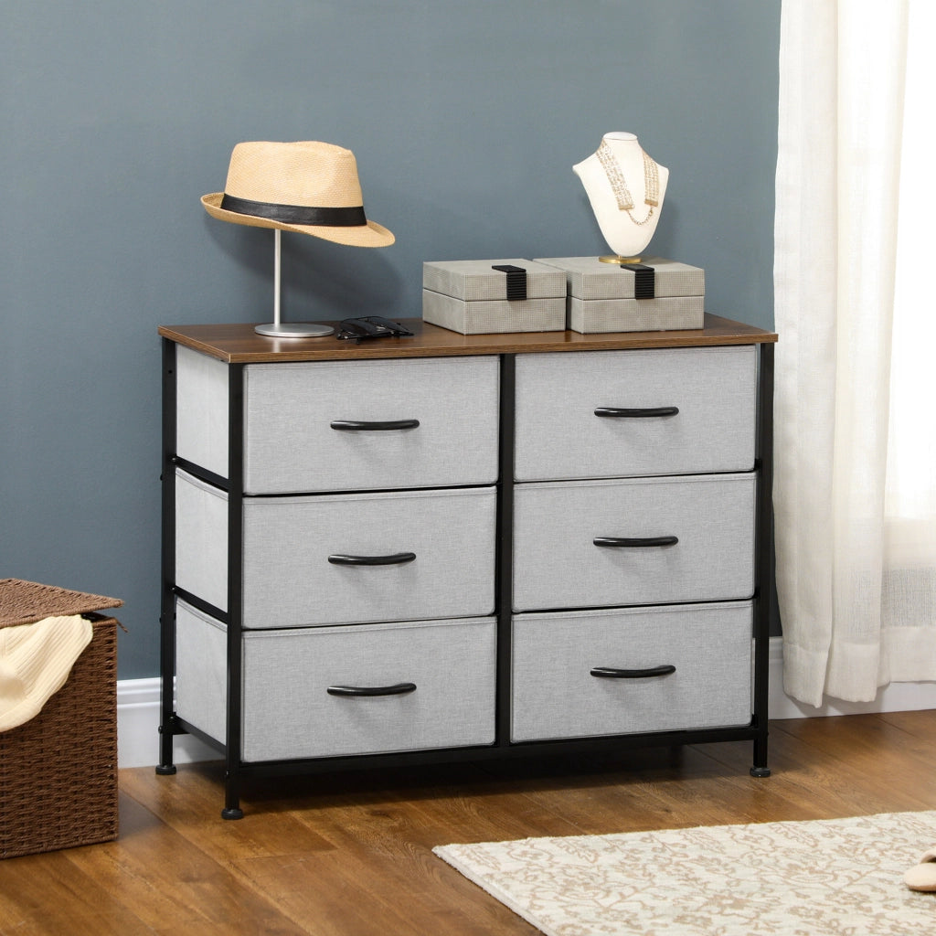 CASSETTIERA 80x30x62,5 cm Grigia in MDF con 6 cassetti in tessuto