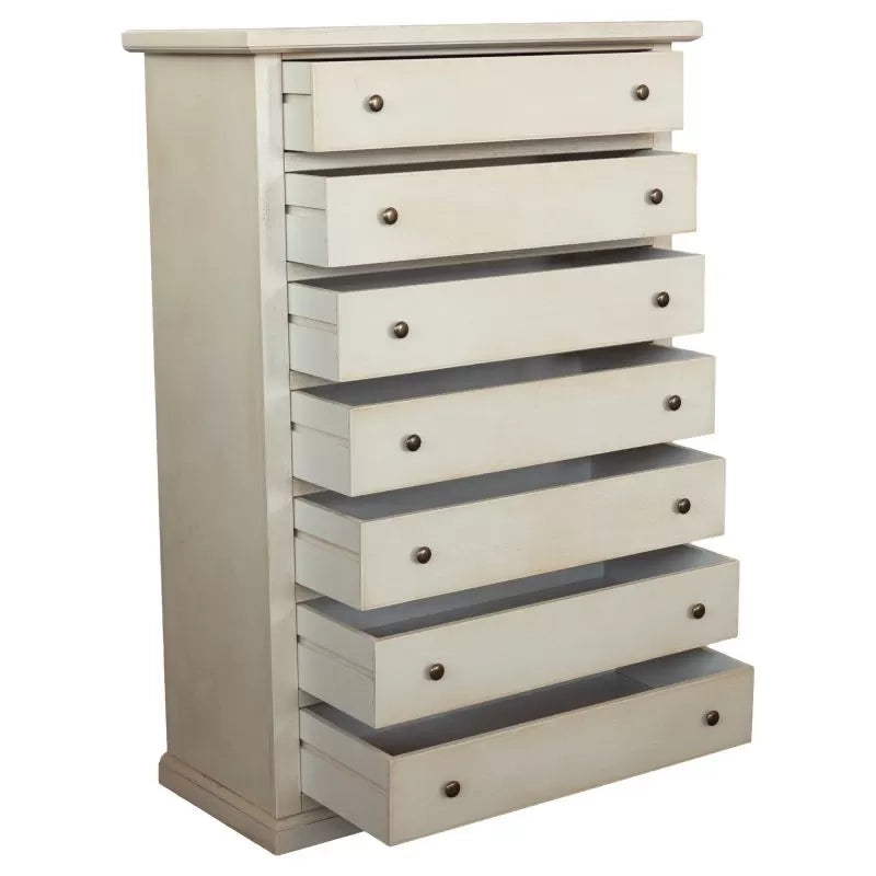 Cassettiera 7 cassetti in legno shabby bianco anticato 87x45x127 - Mobili 2G