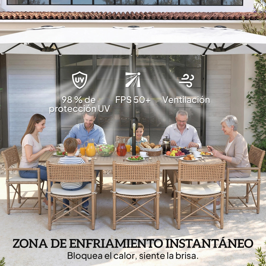 Ombrellone da Giardino 4.6x2.6 m ¨C zephmum ¨C Manovella Manuale Protezione UV50+ Bianco
