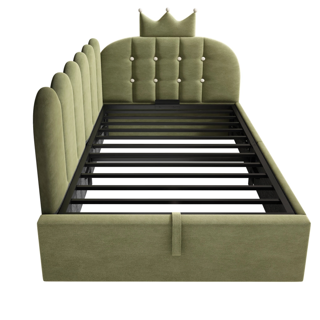 Letto da giorno 90x200 cm a L con contenitore idraulico; velluto verde