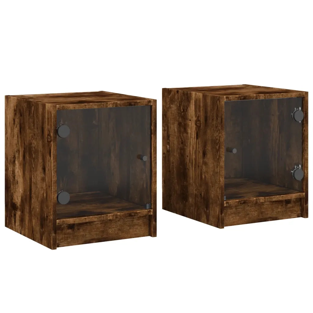Comodini con Ante in Vetro 2pz Rovere Fumo 35x37x42 cm 836352
