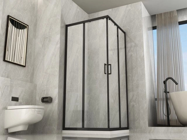 Box Doccia Nero Cristallo 6 mm Trasparente Apertura Angolare Telaio Alluminio Reversibile - Misura: 70 x 70 x H190 cm 