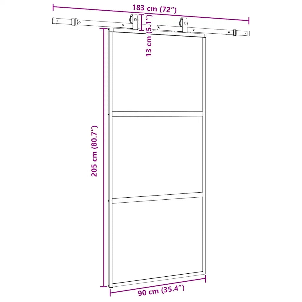 Porta Scorrevole Set Ferramenta Nera 90x205 cm Vetro Temperato 3375818