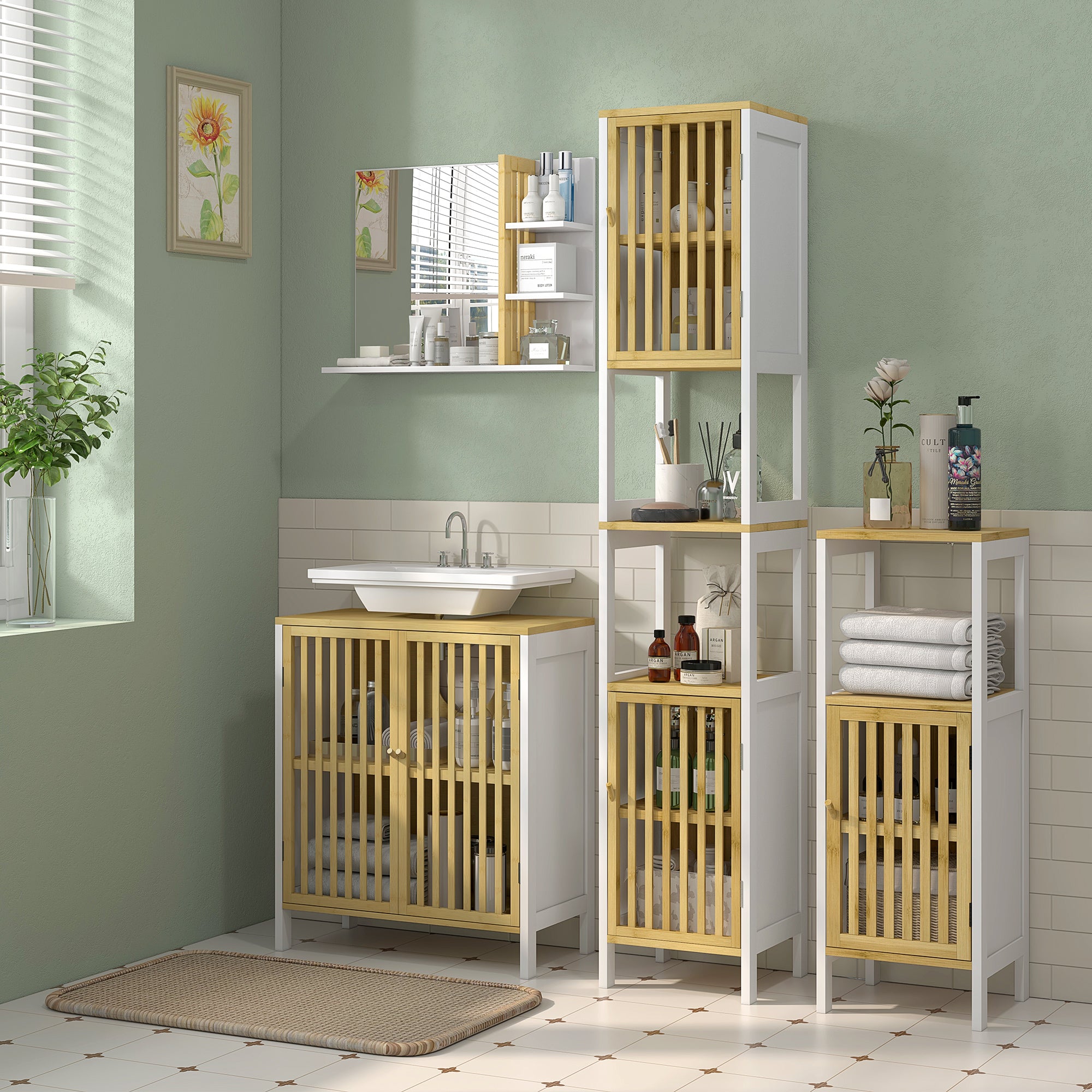 Specchio da Bagno 45x15x58,5cm con Ripiani e Mensole in MDF Bianco
