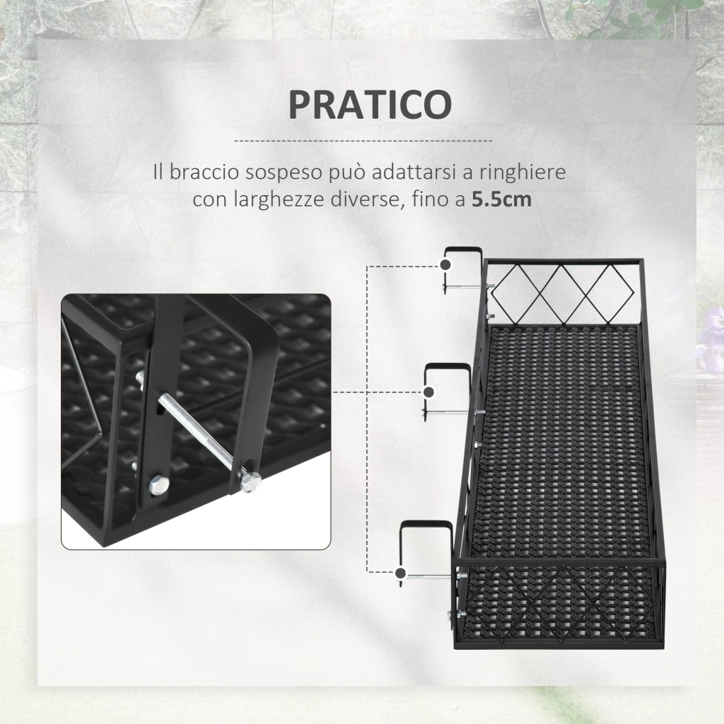 Fioriera Portavasi per Balcone con Ganci ¨C zephmum ¨C Metallo, Nero, 100x31x12cm