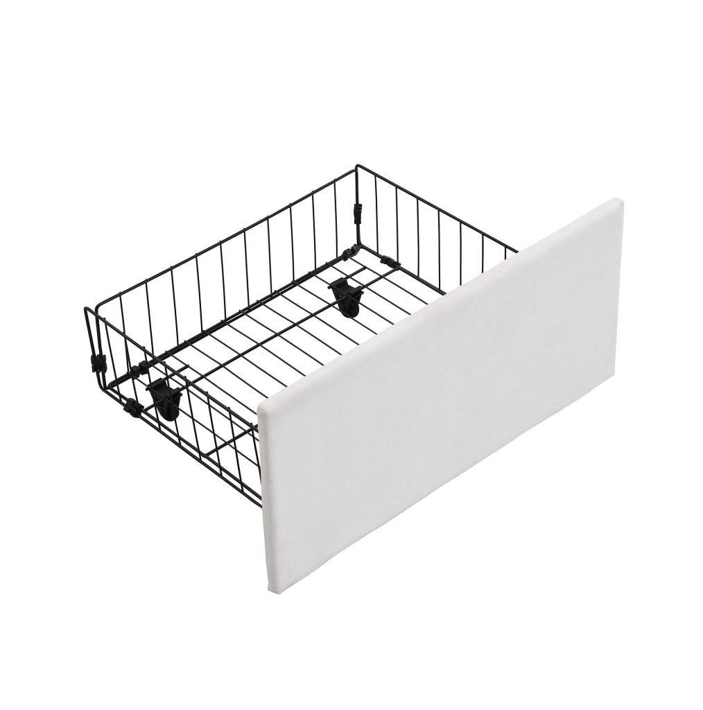 Letto imbottito 140x190 cm con contenitore idraulico; 3 cassetti; velluto beige; rete a doghe