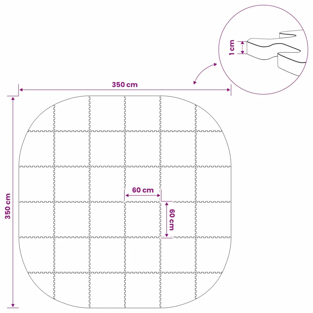 Tappetino per piscina 36 pz Ø 350 cm Rotondo Schiuma EVA Nero 42042639