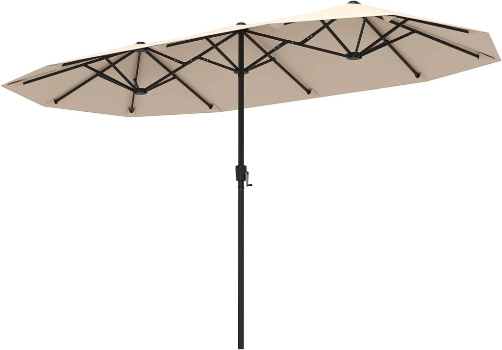 Ombrellone da Giardino Doppio 380 cm, con Manovella e 12 Stecche, Ombrello Rettangolare Pieghevole, per Giardino Piscina Terrazza, 380 x 200 x 222 cm (Beige, Senza Luci)