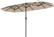 Ombrellone da Giardino Doppio 380 cm, con Manovella e 12 Stecche, Ombrello Rettangolare Pieghevole, per Giardino Piscina Terrazza, 380 x 200 x 222 cm (Beige, Senza Luci)