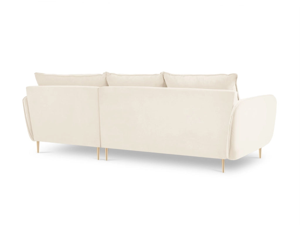 Cosmopolitan Design - Divano angolare destro "Vienna" 5 posti in velluto beige chiaro 