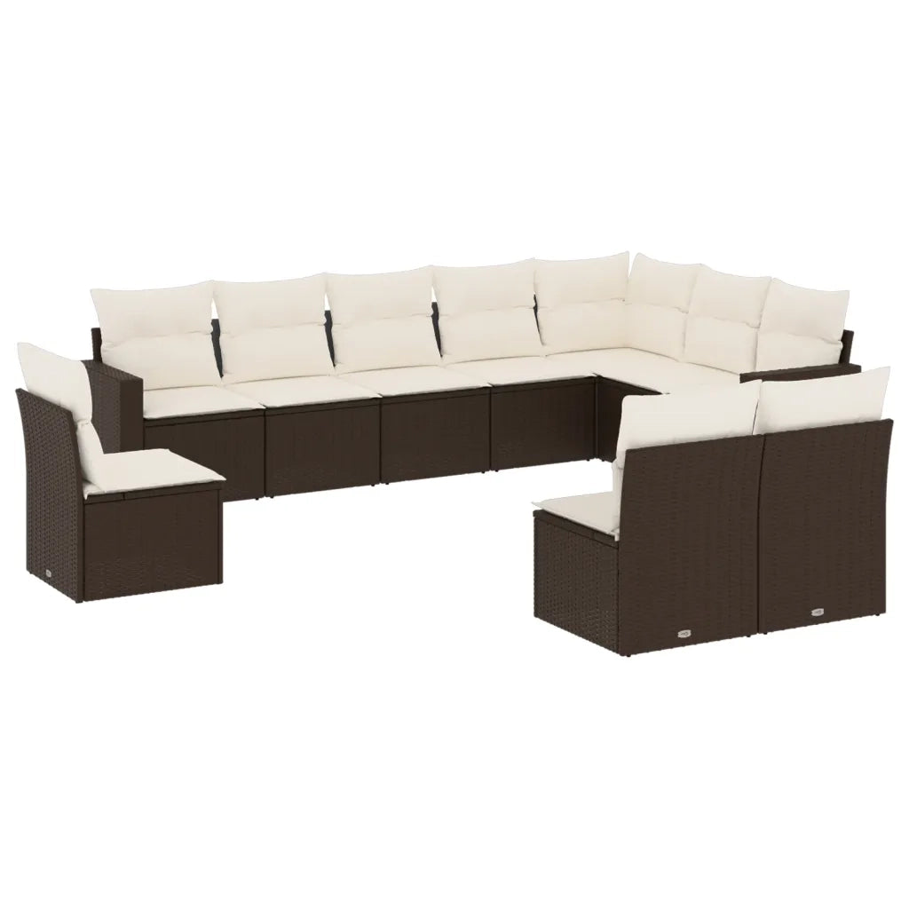 Set Divani da Giardino 10pz con Cuscini in Polyrattan Marrone 3251450