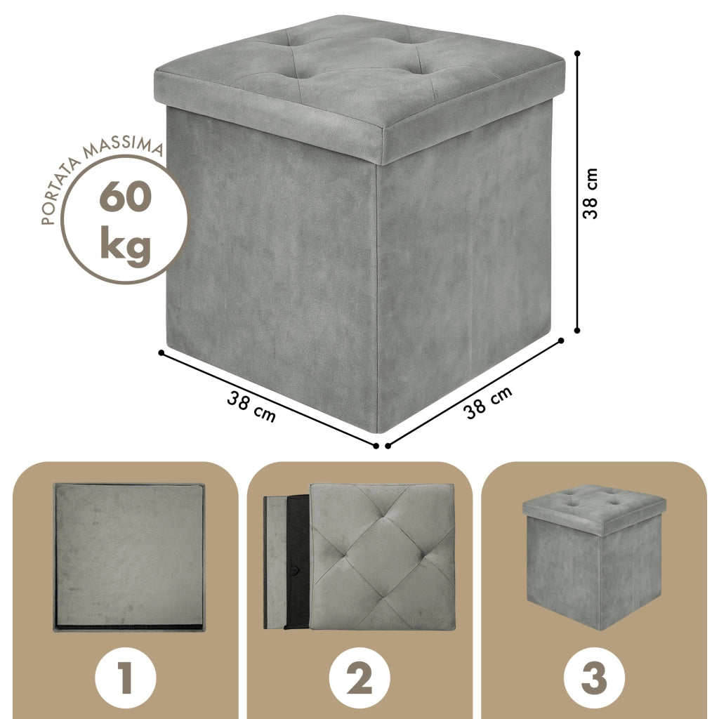 Pouf Contenitore In Velluto Quadrato Moderno Panca Cassapanca Soggiorno Panchina Per Ingresso Scarpiera Sgabello Panca Moderna  Grigio scuro