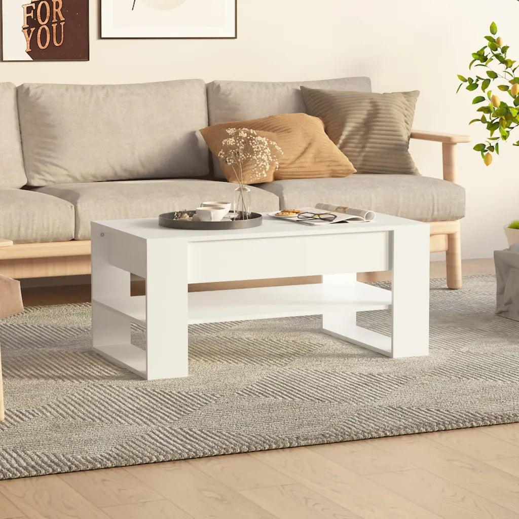 Tavolino da Salotto Bianco 102x55x45 cm in Legno Multistrato 810899