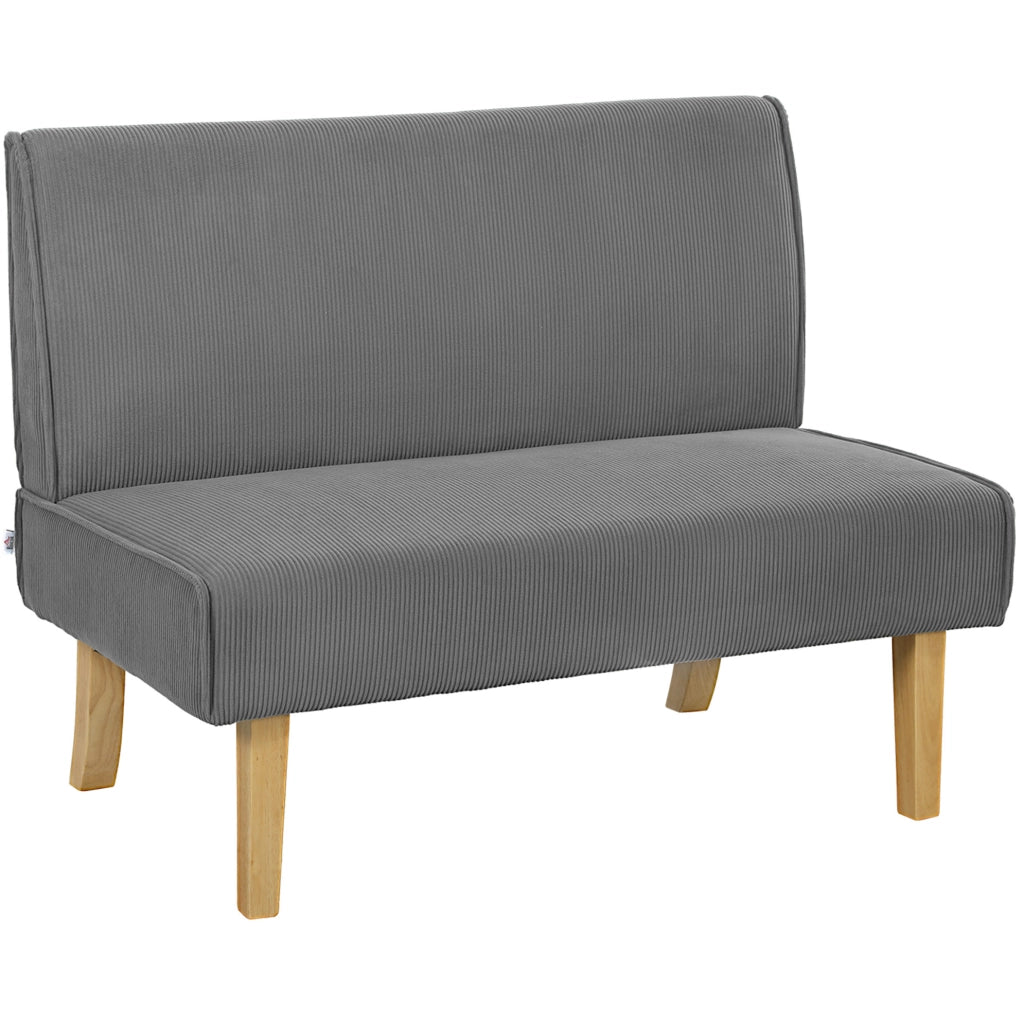 Divano 2 posti in velluto a coste grigio con gambe in legno, 110 x 62 x 85 cm