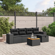 Set Divano da Giardino 6 pz con Cuscini Nero in Polyrattan