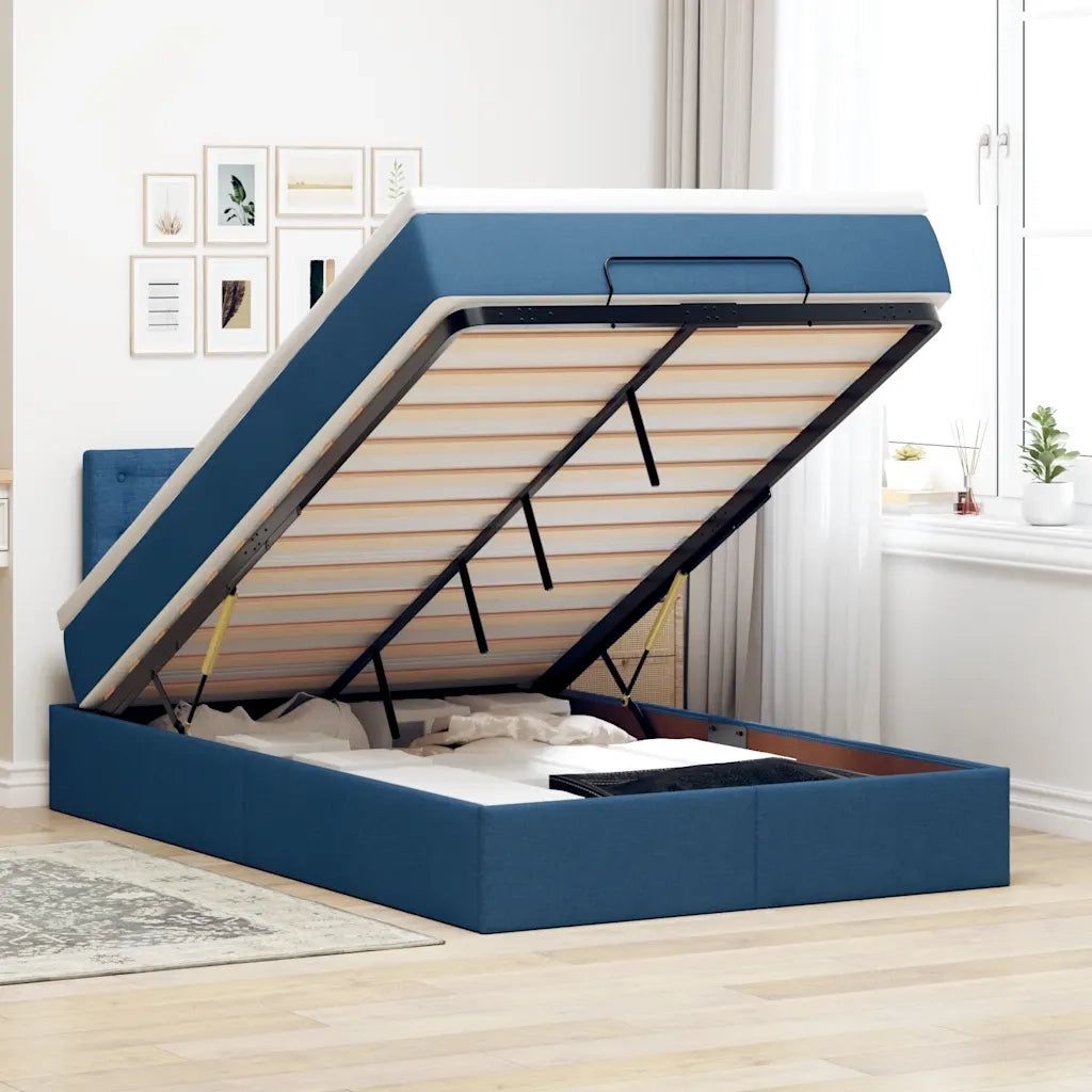 Pouf Letto con Materasso e LED Blu 120x190cm in Tessuto 3312463