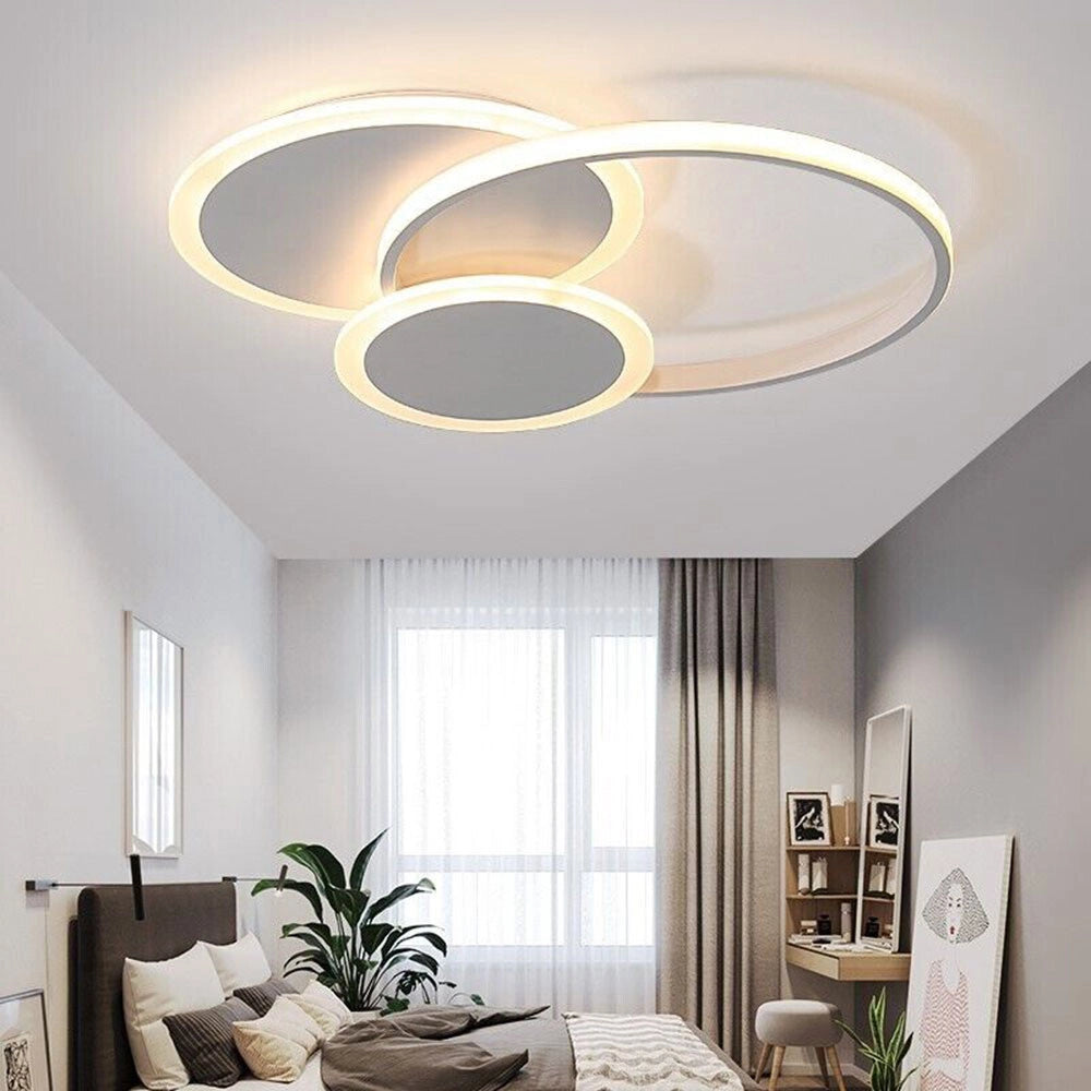 Trade Shop - Plafoniera Tonda A 3 Cerchi Led A Tripla Colorazione Di Luce 37w Ultra Moderno C32-3c -