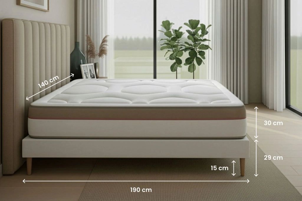 Pacchetto letto completo - Materasso 140x190cm + Box spring con doghe (kit) + 2 cuscini + Piumino - Le Cosy