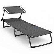 Lettino Prendisole Pieghevole Con Tettuccio Parasole Schienale Reclinabile Regolabile Telaio In Metallo Nero 187 x 53 x 24 Cm Grigio Scuro