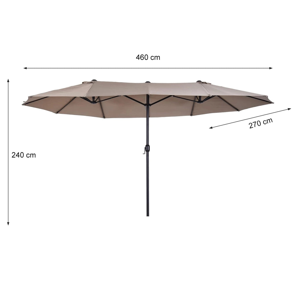 Ombrellone Doppio Da Giardino Parasole 4.6 x 2.4 M Per Esterno Piscina Terrazzo Con Palo In Acciaio E Tessuto In Poliestere Impermeabilie Anti UV Apertura A Manovella Colore Caffè