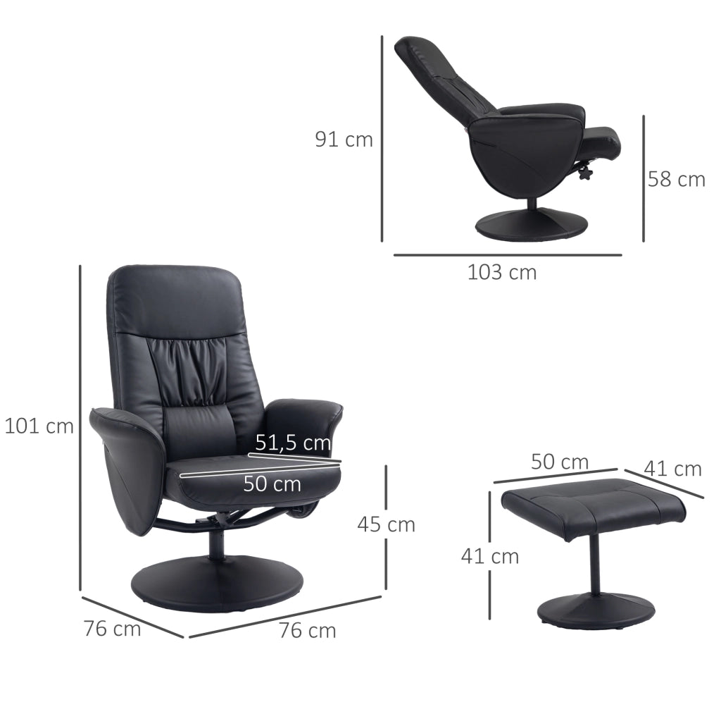 Poltrona relax con pouf in ecopelle nera