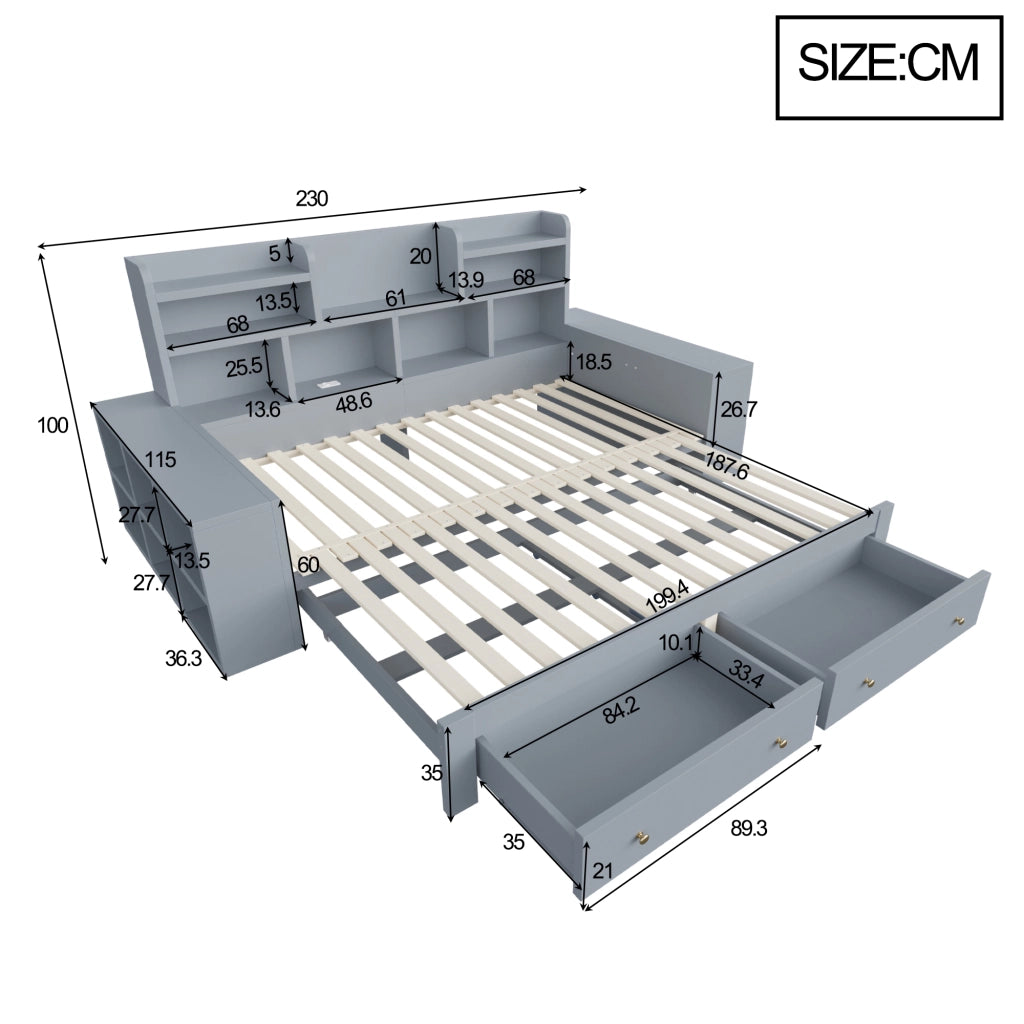 Divano letto estraibile 90x200 cm con vani portaoggetti; LED e prese grigio
