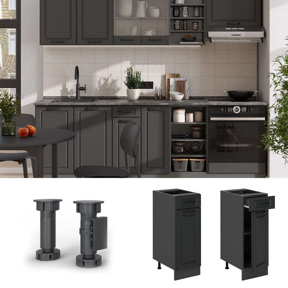 Mobiletto base per cucina R-Line Antracite rustico/Antracite 30 cm senza piano di lavoro Vicco