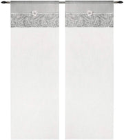 Tende Coppia Finestra Porta Interno 60x150 cm Tessuto Shabby Chic Margherita Grigio