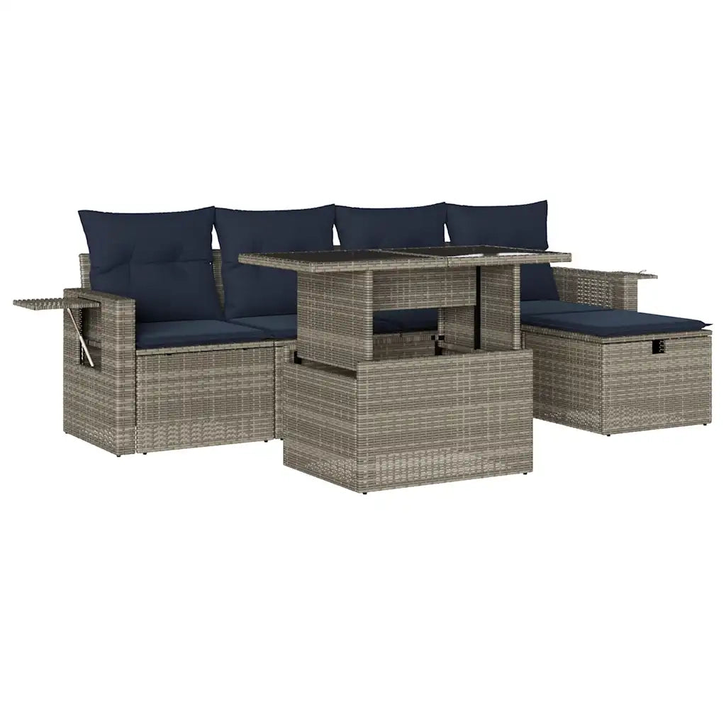 Set Divani da Giardino 6 pz con Cuscini Grigio in Polyrattan 3274971