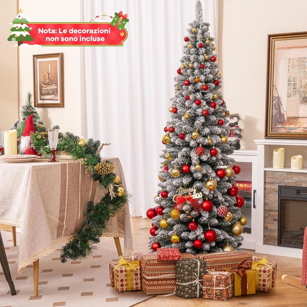 Albero di Natale Slim 120/150/180 cm, Albero di Natale Artificiale Innevato con 240/328/460 Rami e Supporto Metallico Pieghevole, per Piccoli Spazi, Decorazione per Casa e Feste (180 cm)